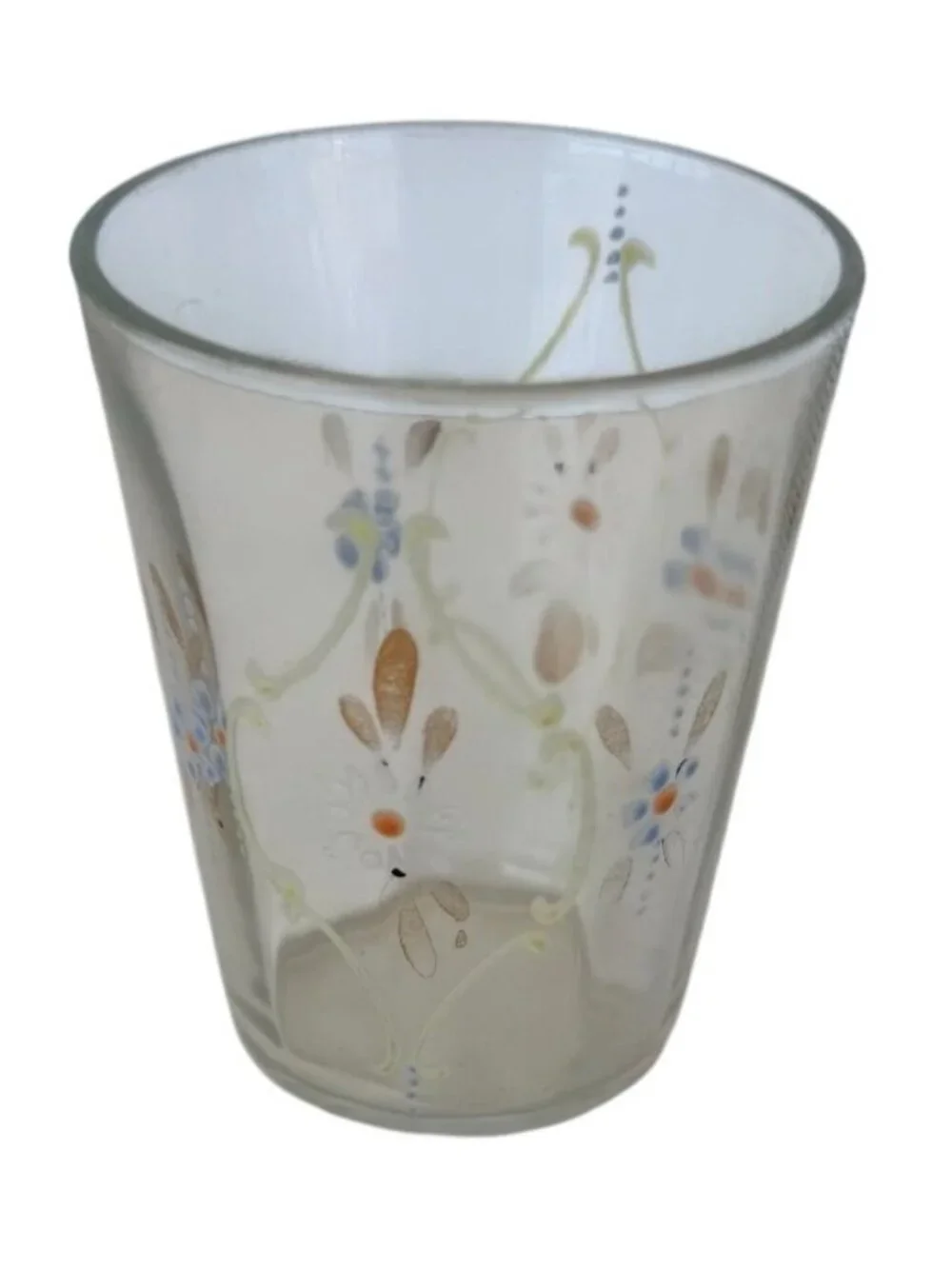 Vintage Enamel Hand‑Painted Glass Tumbler Blue White Daisy Gold Accents - Picture 3 of 4